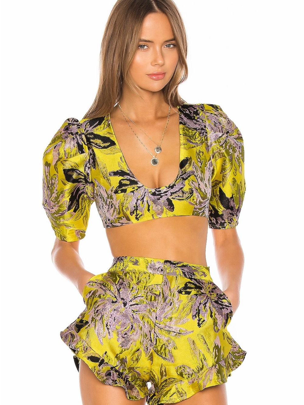 Floral Puff-Sleeve Crop Matching Set from Revolve